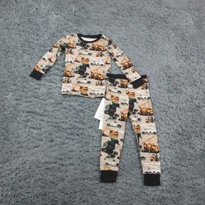 Fletch Pajama Set Boys 2T Tan Work Hard Play Hard Bamboo Construction Trucks NWT
